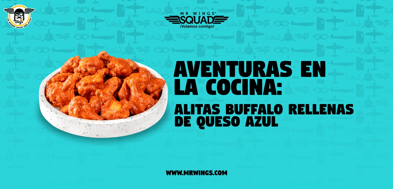 Tazón de alitas, banner con fondo azul