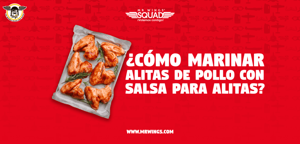 Banner pollo con salsa para alitas, fondo de color rojo
